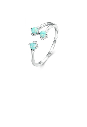 Glamorousky silver 925 Sterling Silver Fashion Simple Geometric Opal Adjustable Open Ring 52E86AC9A92740GS_1