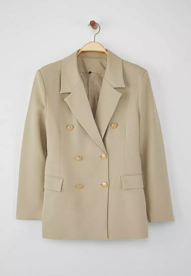 Limited Edition Mink Accessory Chain Detailed Woven Blazer Jacket