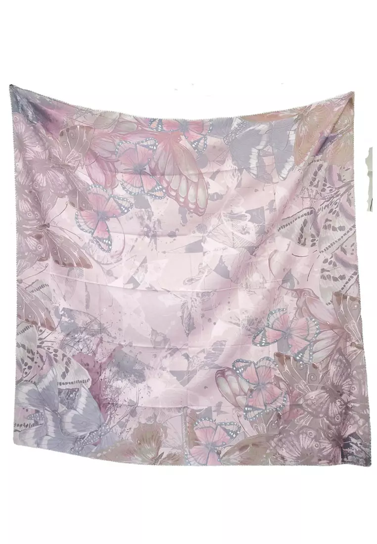 Hijab Segi Empat Wanita Premium Kupu-kupu Series Signature Square Voile Scarf Cream Tan