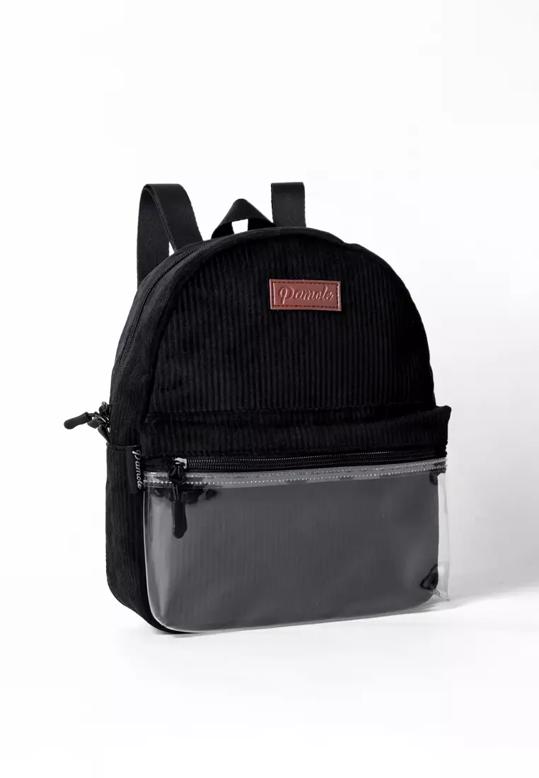 Tas Ransel Wanita Bahan Corduroy Penutup Resleting Celine Series Hitam