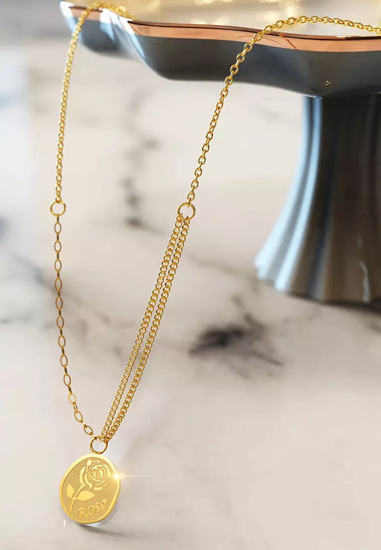 Golden Rose Engraved Pendant Necklace