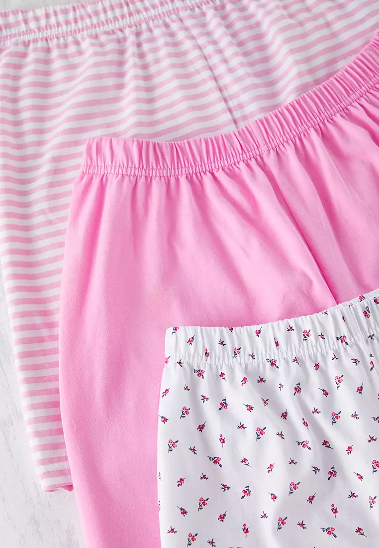 Pink-Very Colorful 3-Piece 100% Cotton Printed Jersey Knitted Pajama Bottoms Tbbss25Ia00006