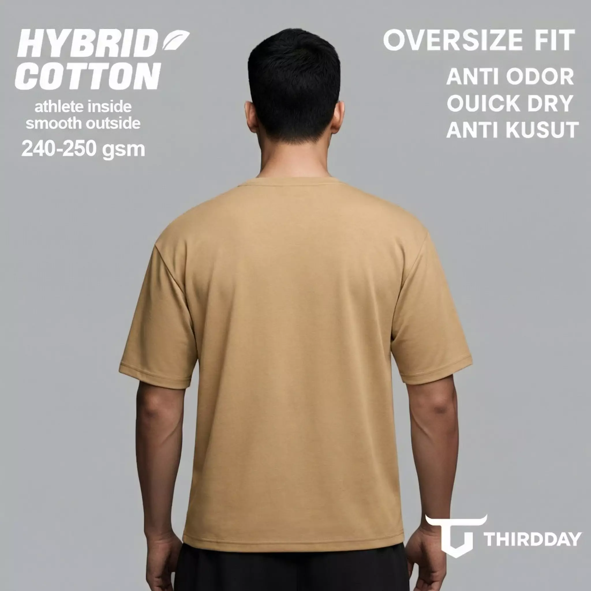 THIRDDAY Kaos Oversize Gym Tebal 250gsm Hybrid Cotton Polos Khaki MTZ38