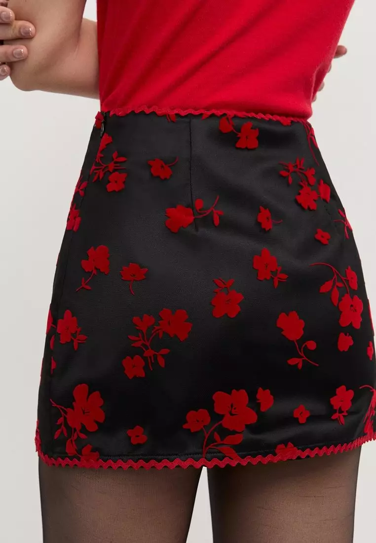 Floral Mini Skirt - Black