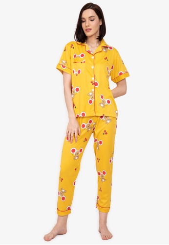 F.101 yellow Cotton Short Sleeve Pajama Set C4EB9AA57F9B37GS_1