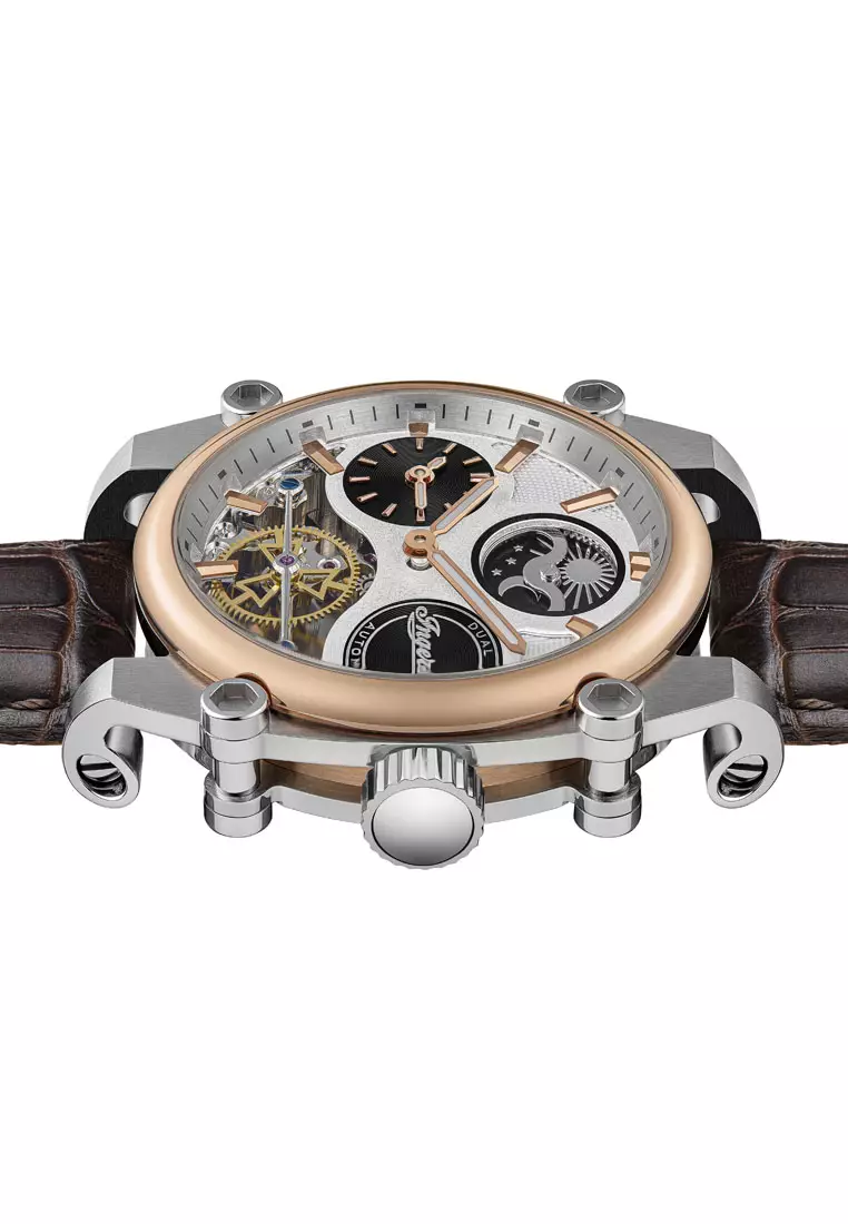 (FREE GIFT) Ingersoll The Varsity Brown Leather Analog Automatic Watch For Men INI15401 IC001GW-GWP