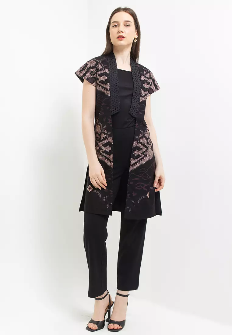 Vest Cardigan Outer Atasan Batik Wanita Riona Black