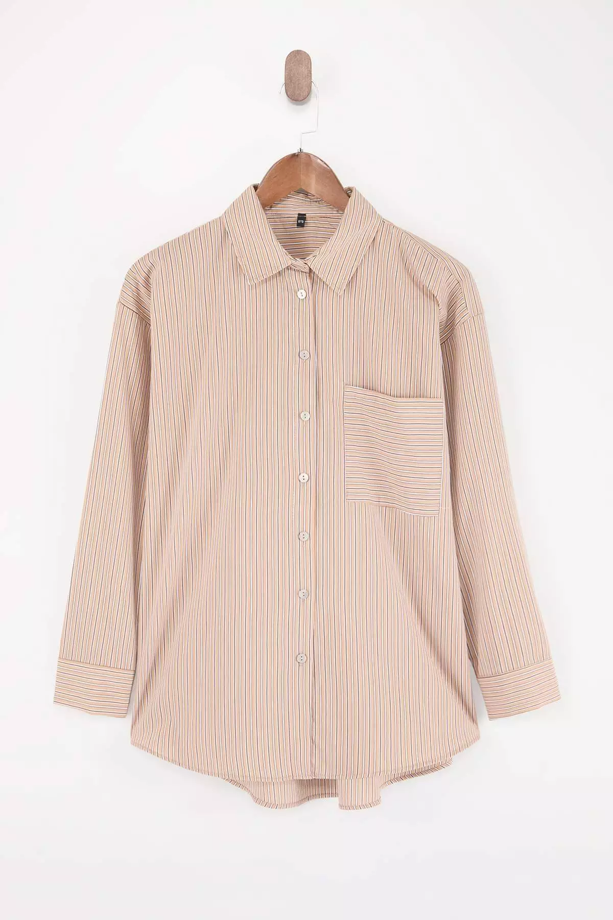 Brown Striped Woven Oversize Shirt Twoss26Go148