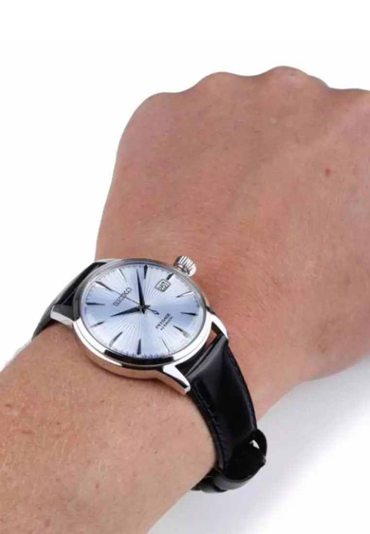 Jam Tangan Pria Seiko Presage Original Garansi Resmi SRPB43 SRPB43J1 Strap Black Leather Automatic Ice Blue Cocktail Time “Sky Diving”