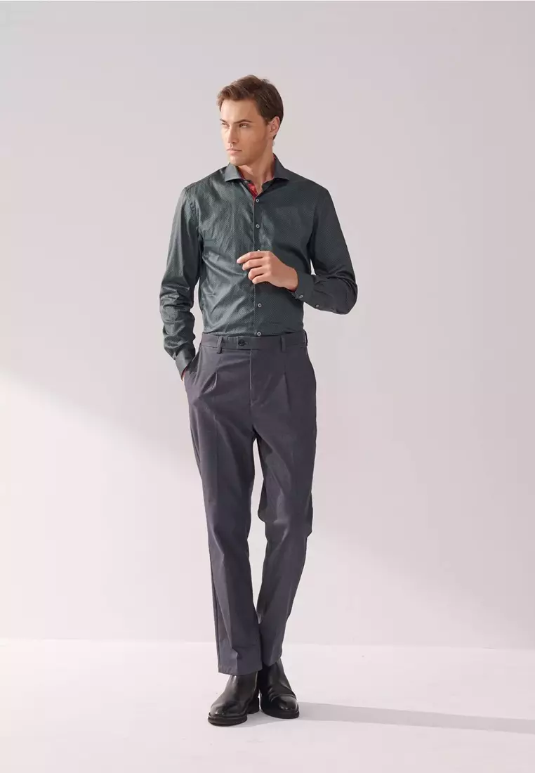 綠紅幾何印花標準版襯衫