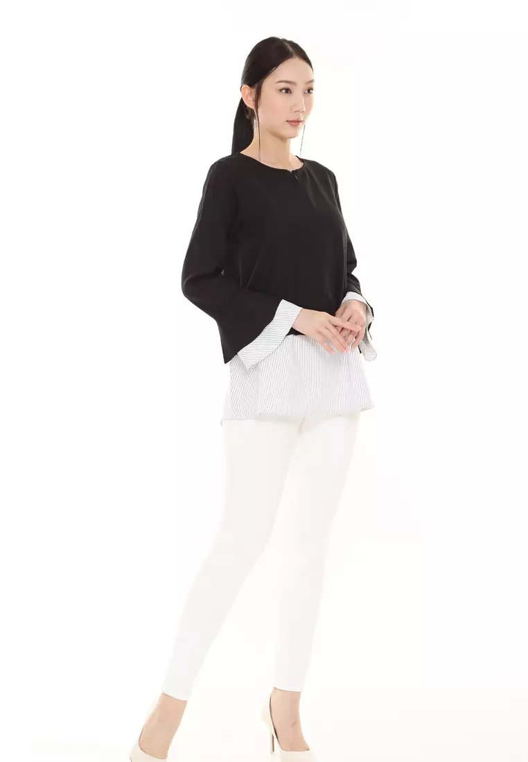 Zalia Top Plain Stripe Cotton Top in Black