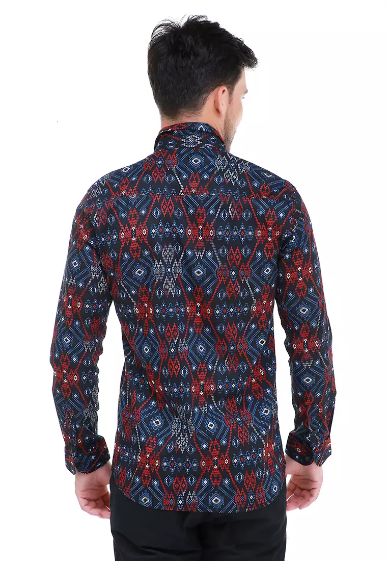 Dwan Kemeja Batik Pria Luxury Atasan Formal Longsleeve Shirt Material Cotton ORIGINAL - Red