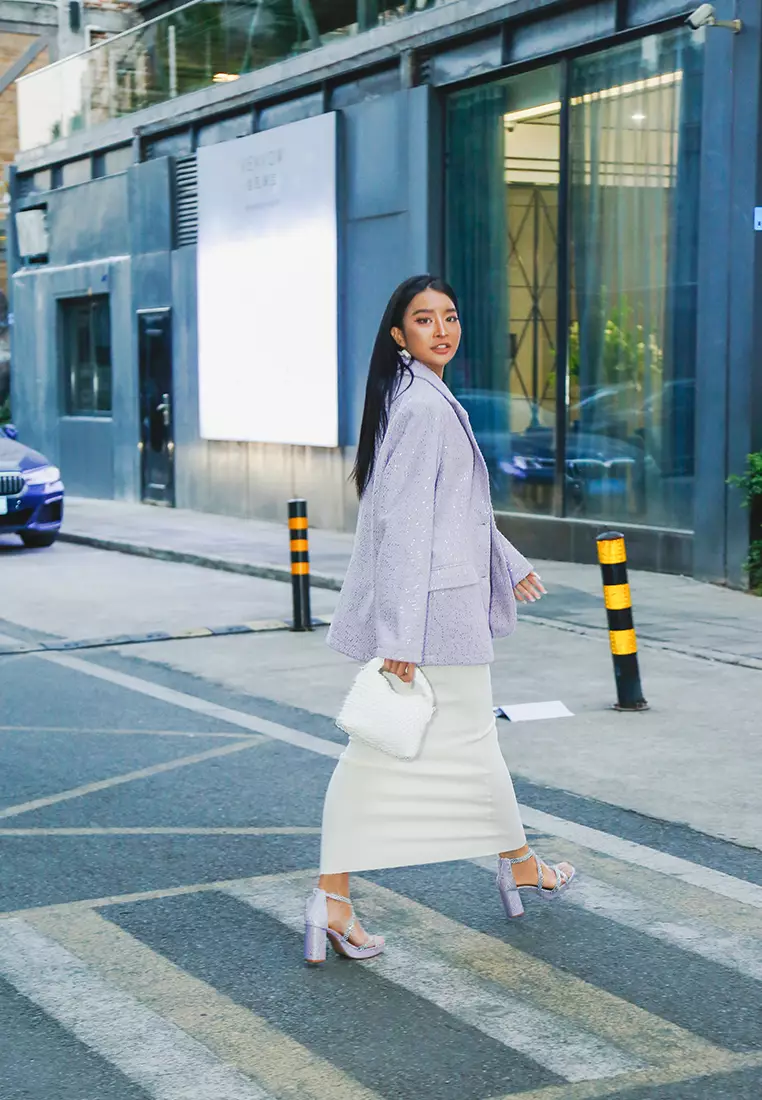 Sequin Embellished Oversized Blazer in Lilac