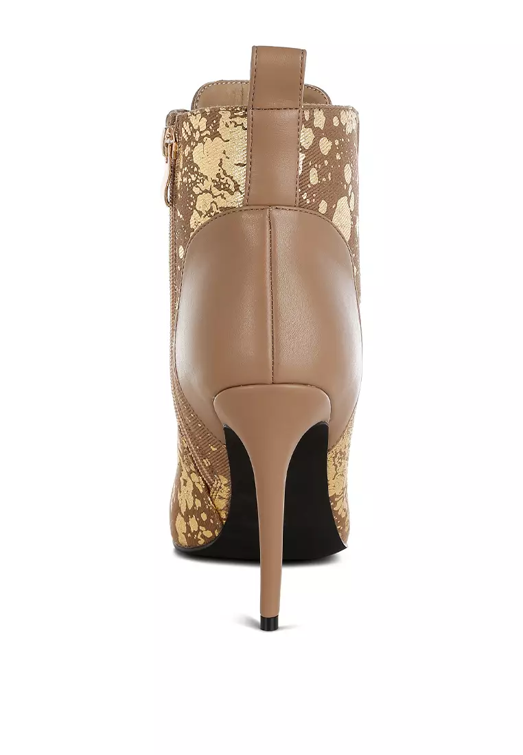 Abstract Pattern Lace-Up Ankle Boots in Brown