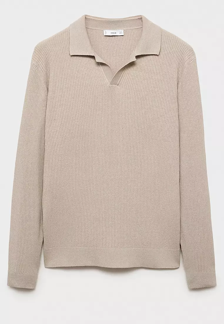 Cotton-Blend Ribbed Polo Sweater