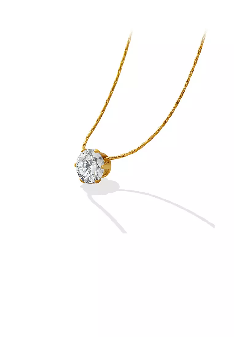 Simple Fashion Plated Gold 316L Stainless Steel Geometric Cubic Zirconia Pendant with Necklace
