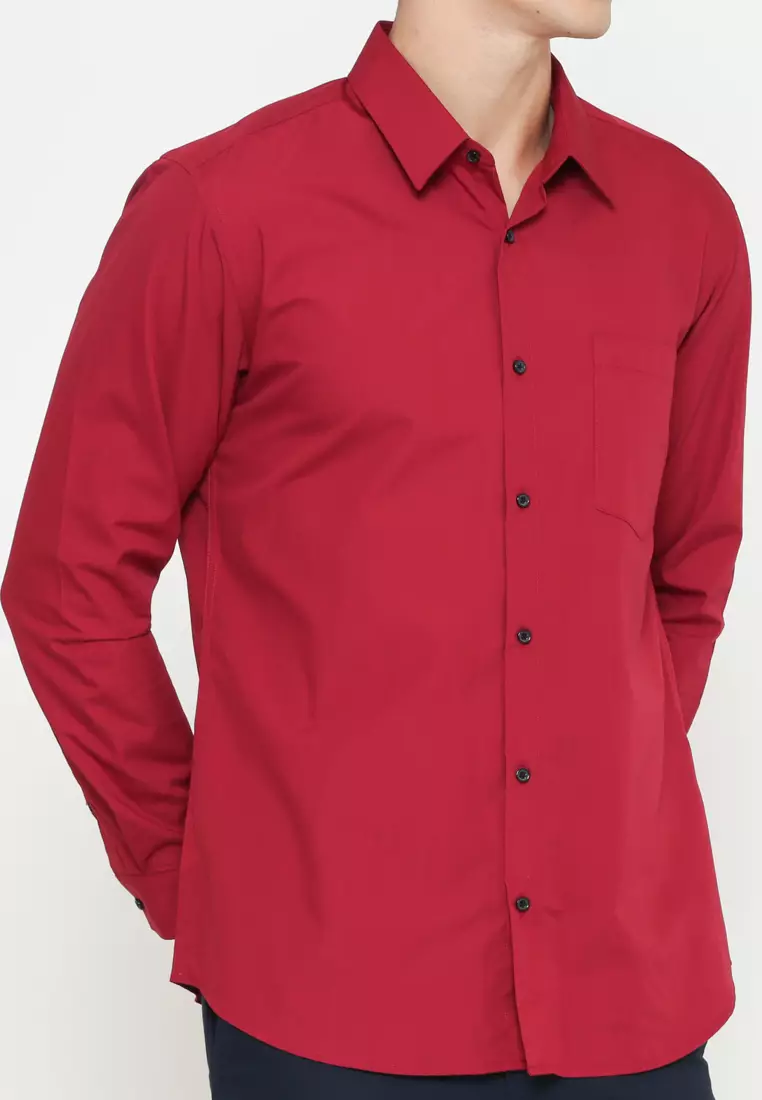 MEN'S RED SLIM FIT LONG SLEEVE SHIRT