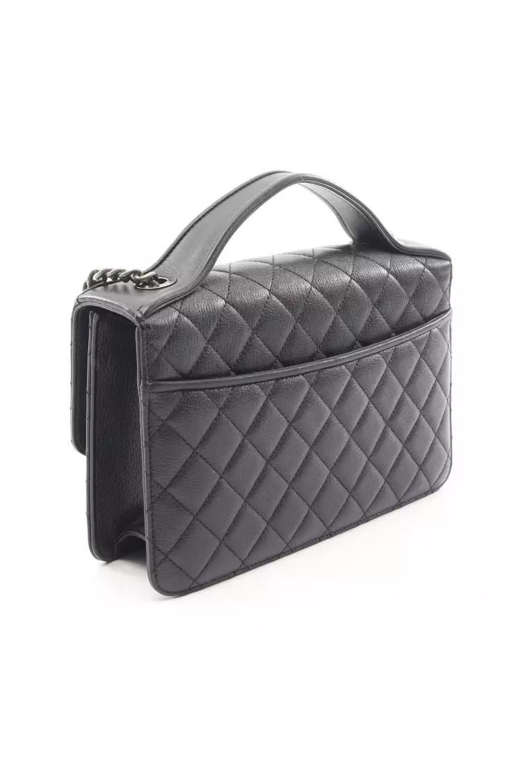 Pre-Loved Chanel CC University matelasse chain shoulder bag Caviar skin black antique silver hardware 2WAY