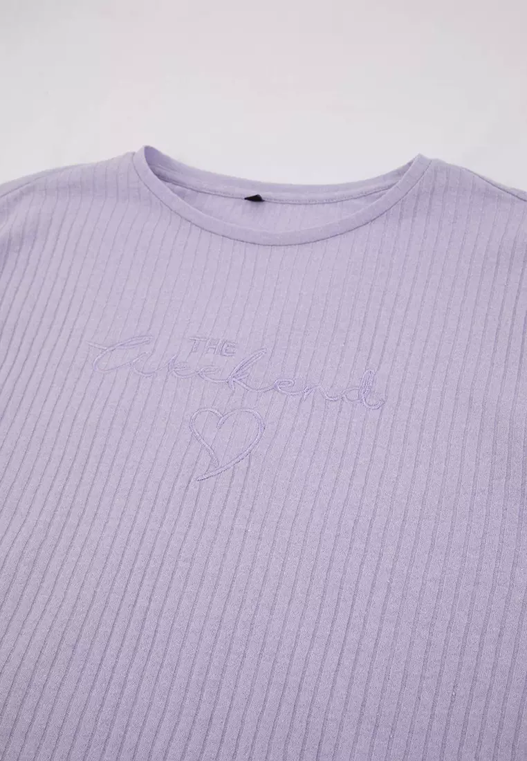Lila Crew Neck Ribbed Knit Knitted Pajamas Set Tbbss25Ai00118