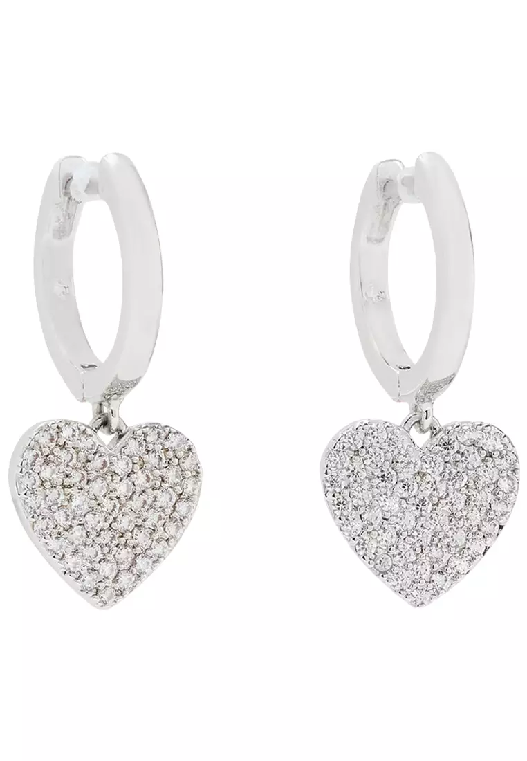 Yours Truly Pave Heart Drop Earrings - Silver o0r00153