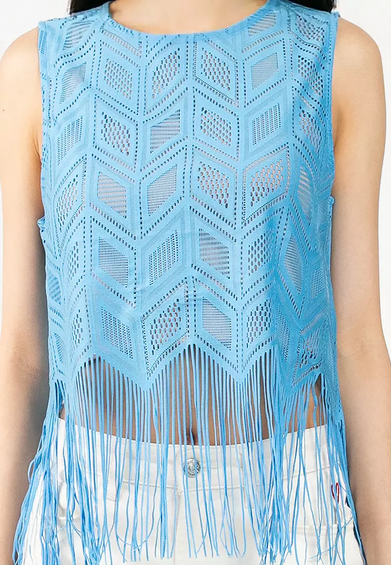 Sleeveless Crew Neck Frill Short Jersey Top