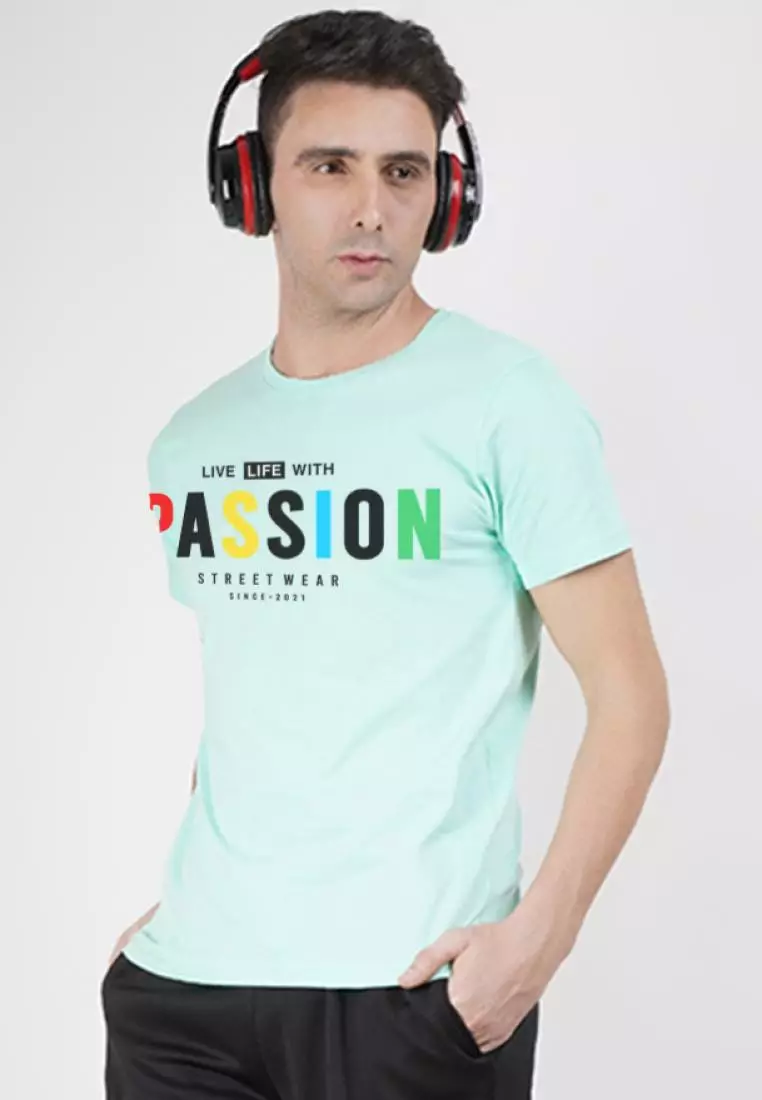 Passion Print Graphic Mint  Cotton Short Sleeve Essential T-Shirt