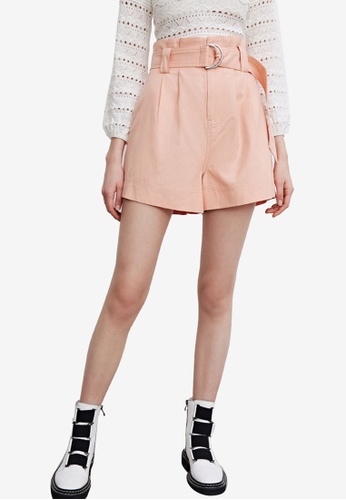 URBAN REVIVO pink Pleats Belted Shorts B624DAAF0A871EGS_1