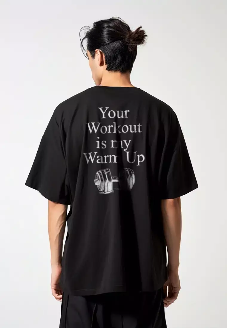 MTP20 kaos oversize gym bahan tebal scuba your workout my warm up bodybuilding hitam