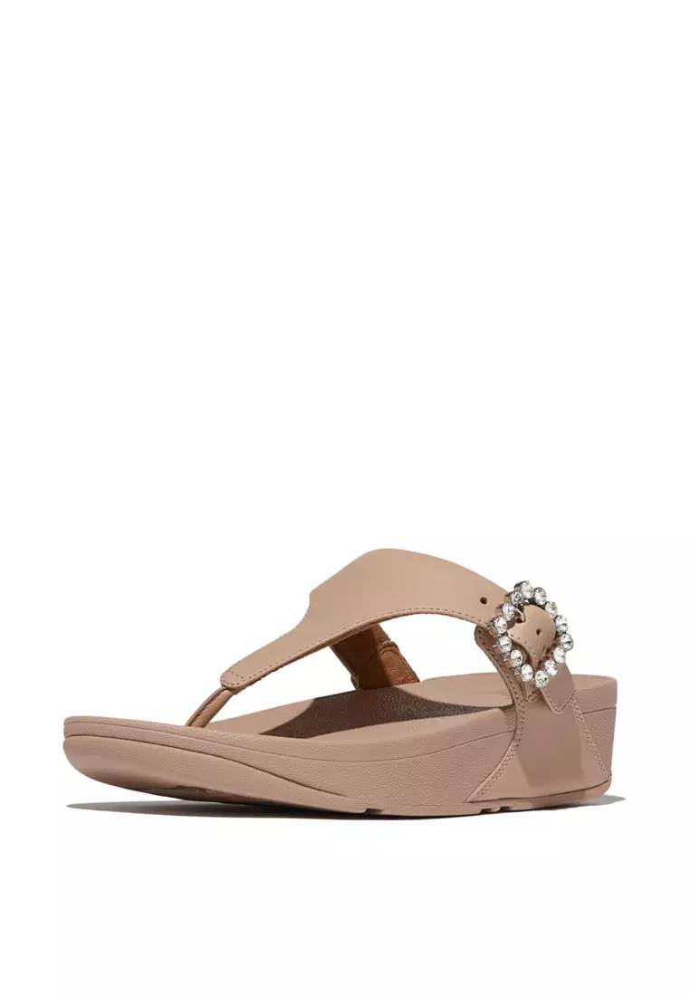 FitFlop LULU Crystal-Buckle Leather Toe-Post Sandals - Classic Beige (E1D-B41)