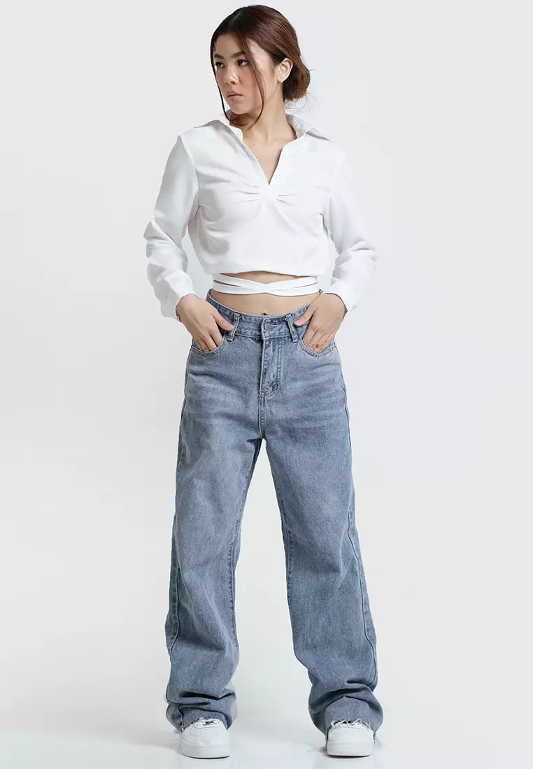 Crop Waist Tie Shirt in White