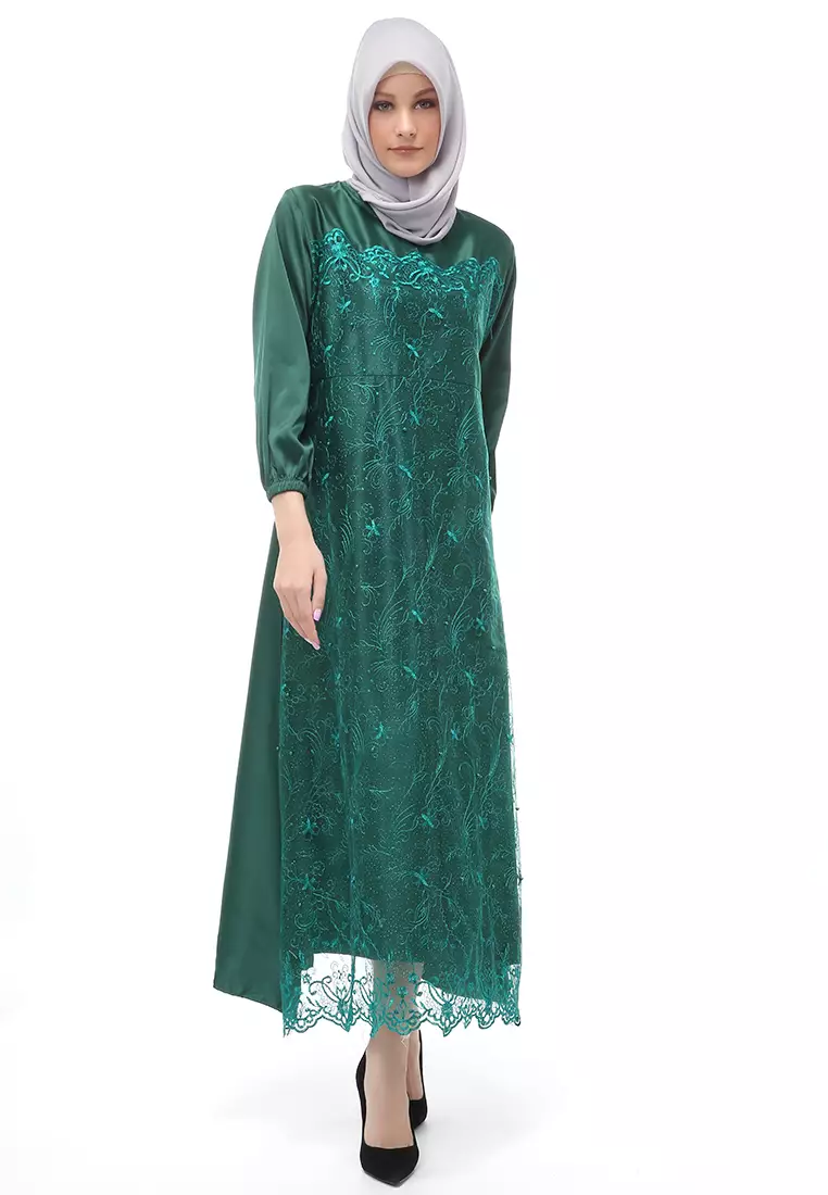 Monita Gamis Brokat Tile Wanita Muslimah Regular Fit - GreenBottle