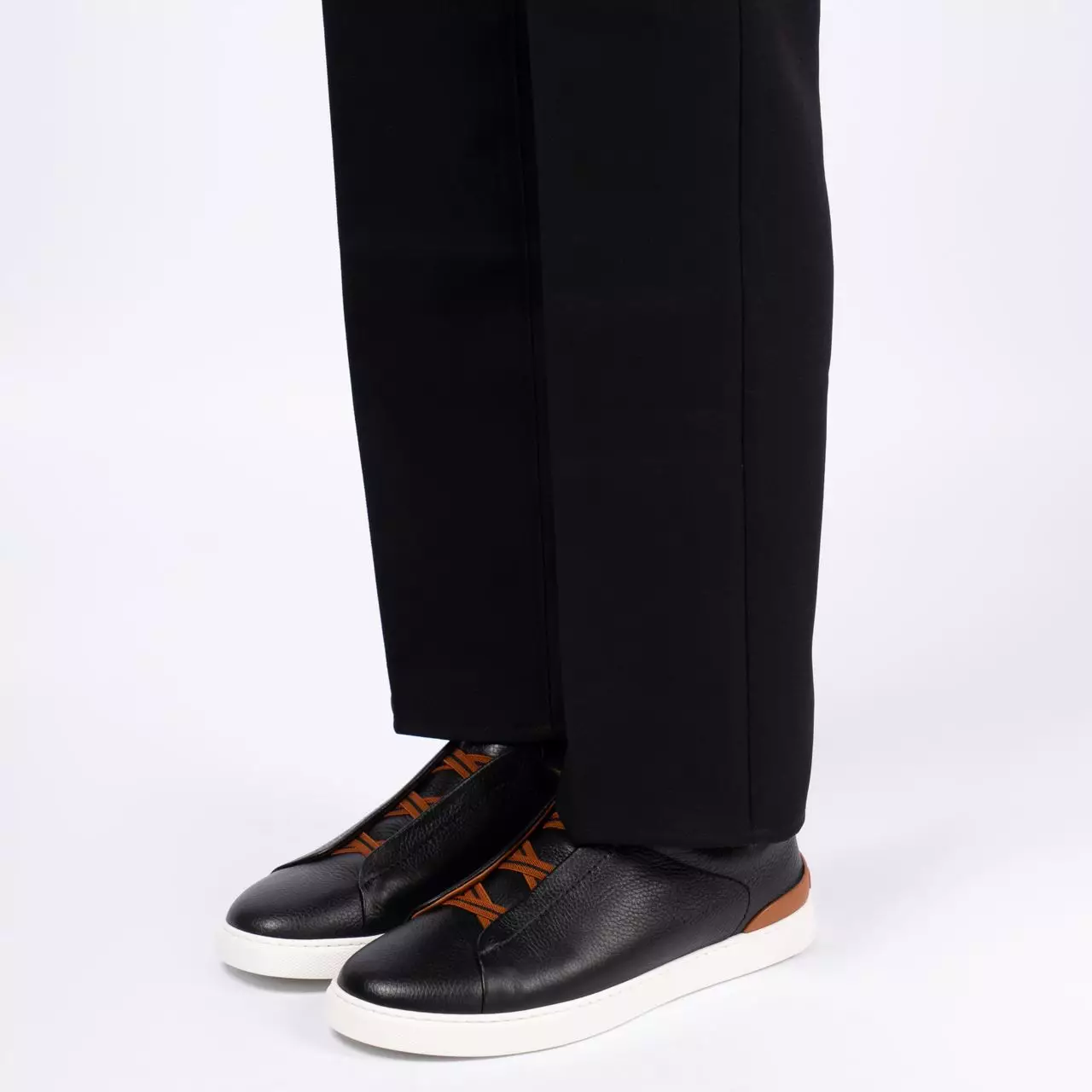 Triple Stitch Deerskin Sneakers Black/Brown