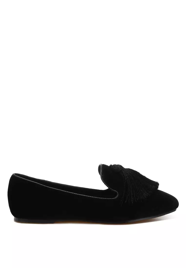 Iconic Tassel Detail Velvet Loafers in Black