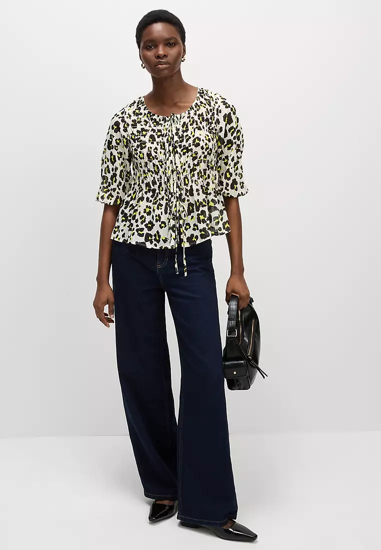 Shirred Tie Front Blouse