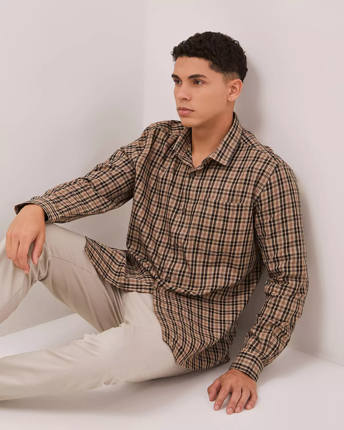 MEN'S BROWN LONG SLEEVE SHIRT