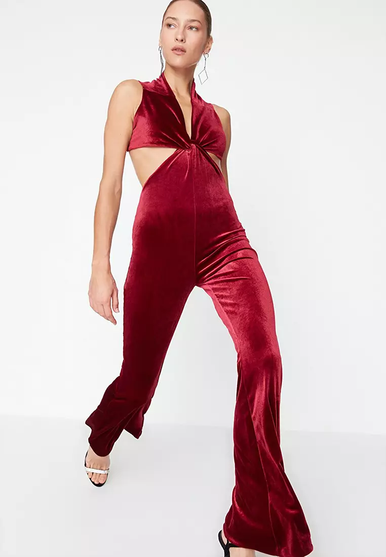 Buy Trendyol Knotted Velvet Jumpsuit 2024 Online ZALORA Singapore