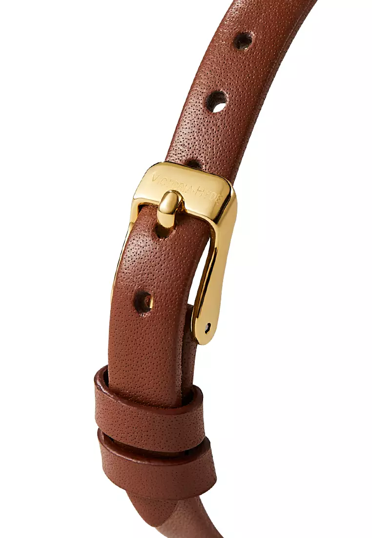 Vivian 22×26mm女士手表 皮革表帶 長方形天然貝母表盤 優雅經典-棕色
