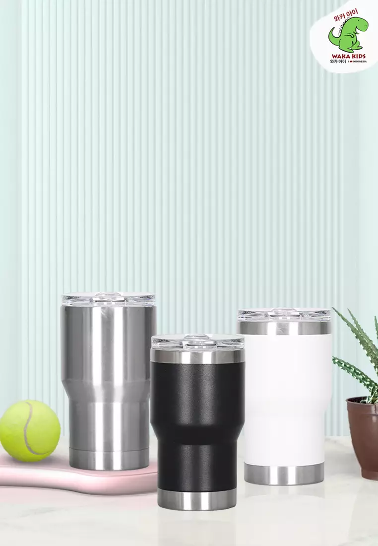 Wakakids Botol Minum Stainless Steel Termos Cup Vacuum Insulated Mug Tumbler Mobil Minimalis Simple 450ml K4016 Venrc Putih