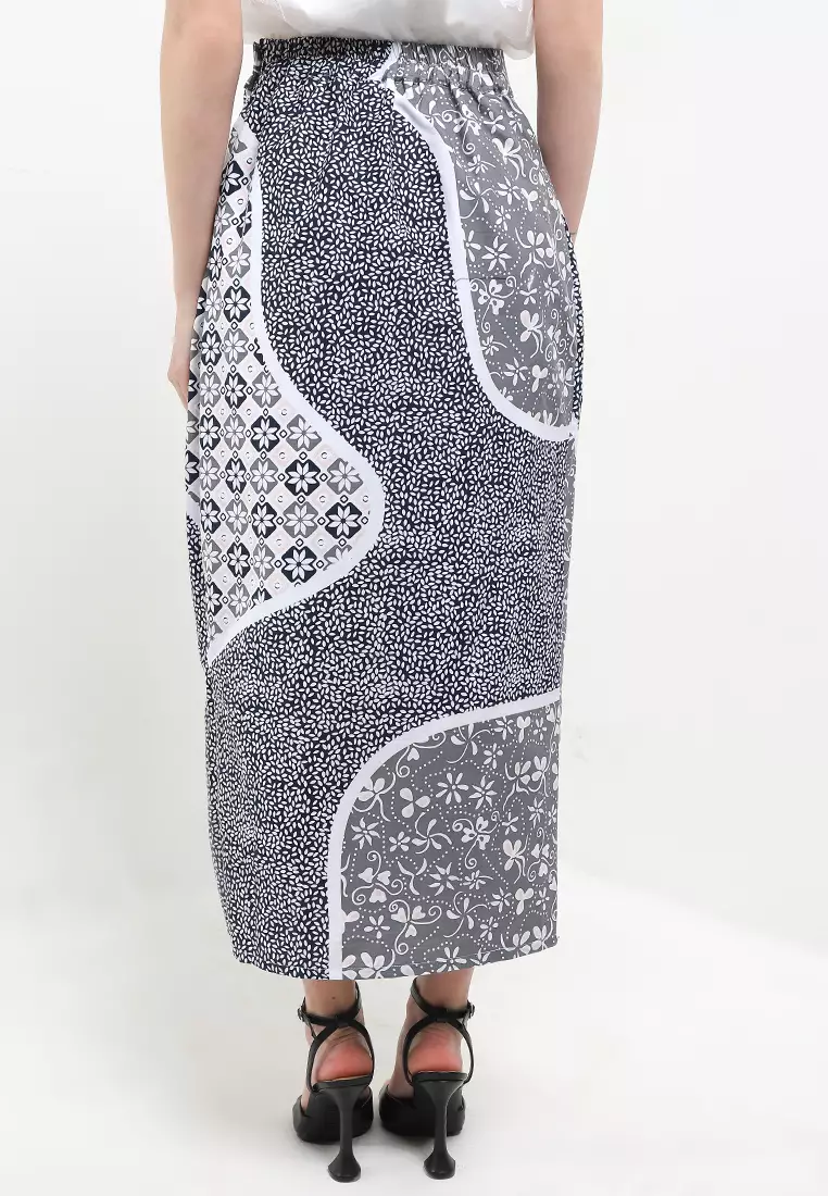 Floral Printed Skirt Span Rok Bawahan Batik Wanita Kartika Renda White