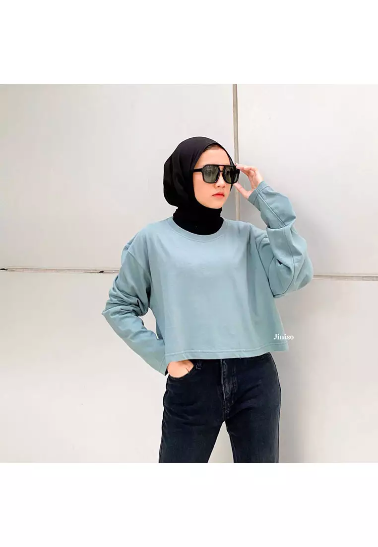 Kaos Crop Top Oversize Lengan Panjang Polos T-Shirt