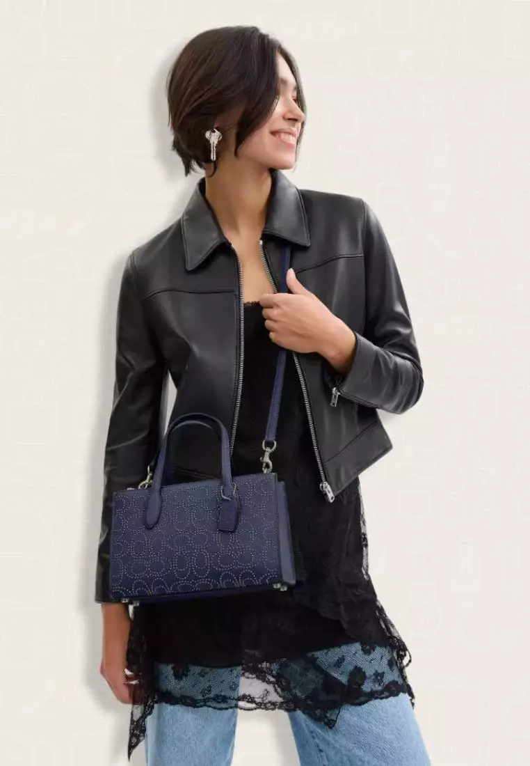 Coach Nina Small Tote Bag With Signature Rivets True Navy