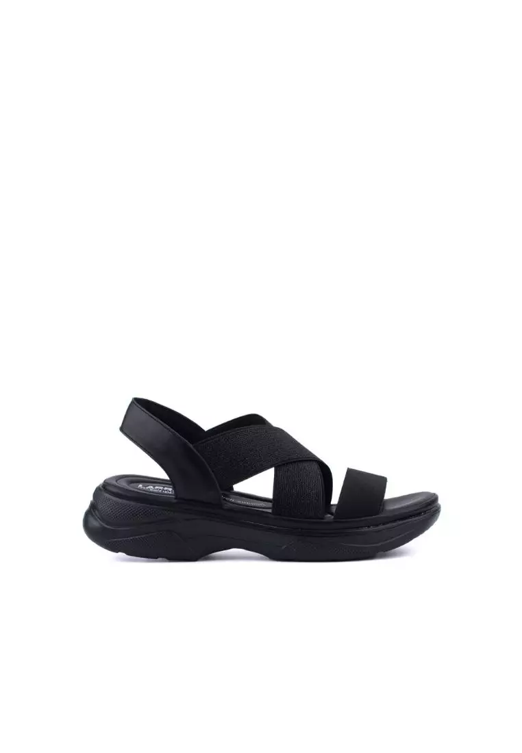 LARRIE Women Black Elastically Strap Lifestyle Casual Sandals