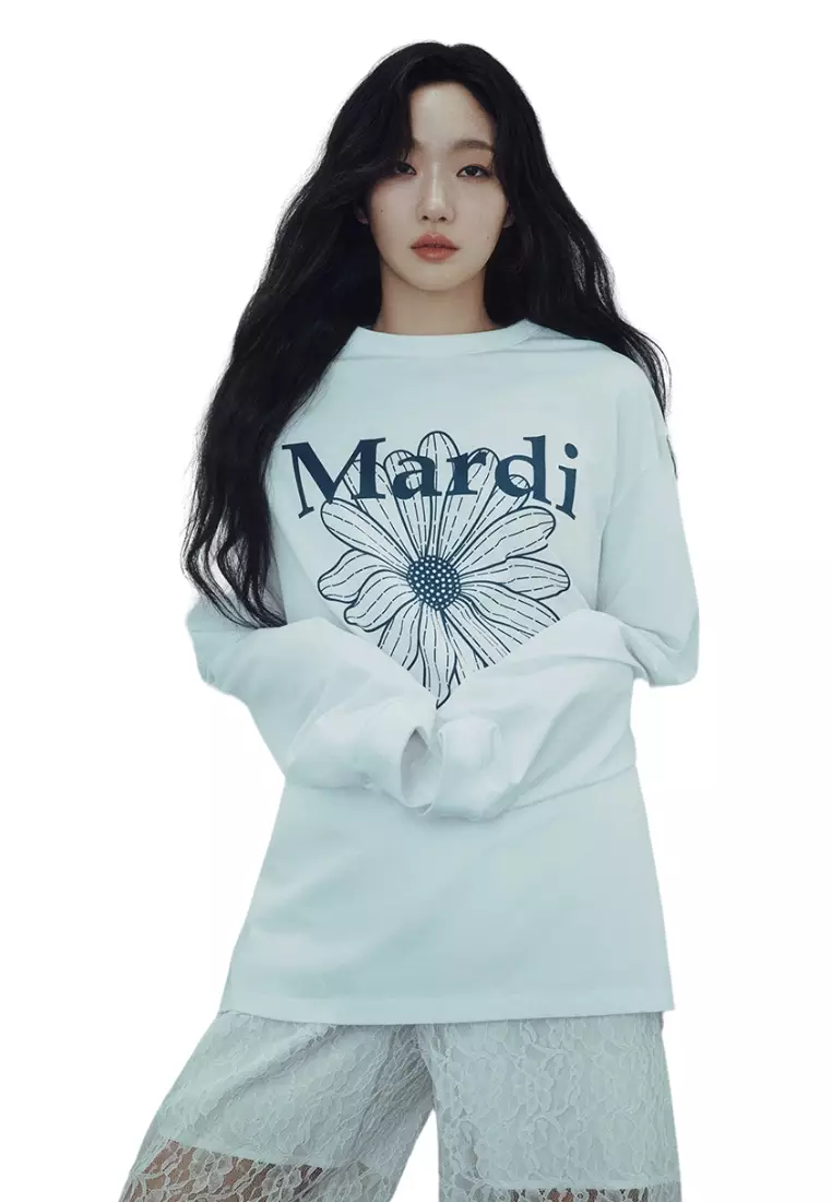 Unisex Tshirt Long Sleeve Flowermardi - White Navy