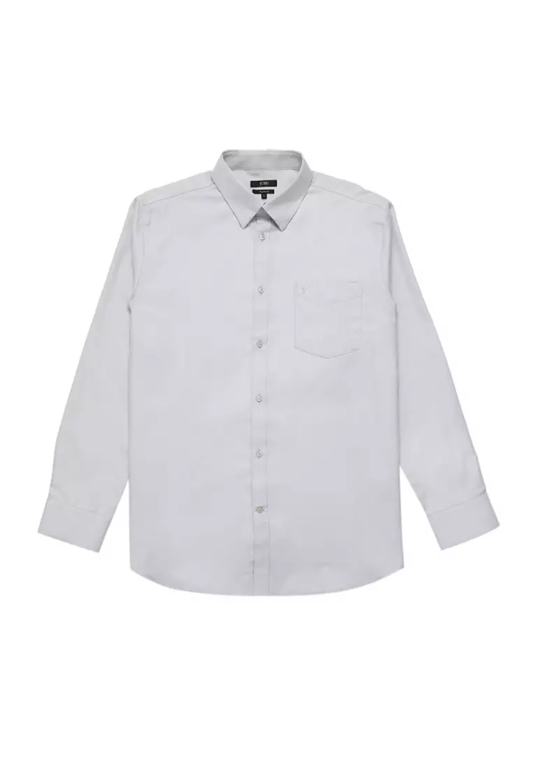 Jobb Brioni Kemeja Pria Lengan Panjang Regular Fit Abu-Abu