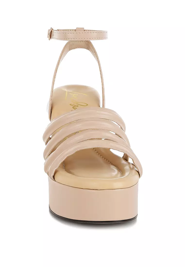 Sandal Platform Tinggi Bertali Warna Beige