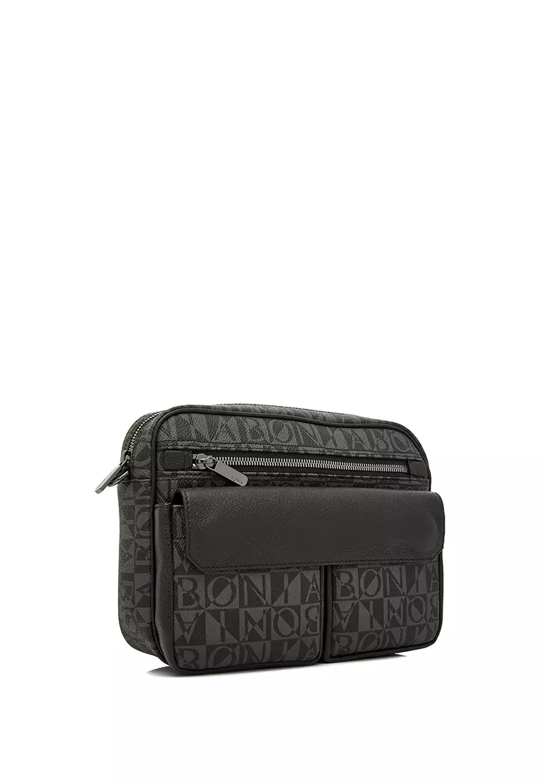 BONIA Black Monogram Messenger Bag ZALORA