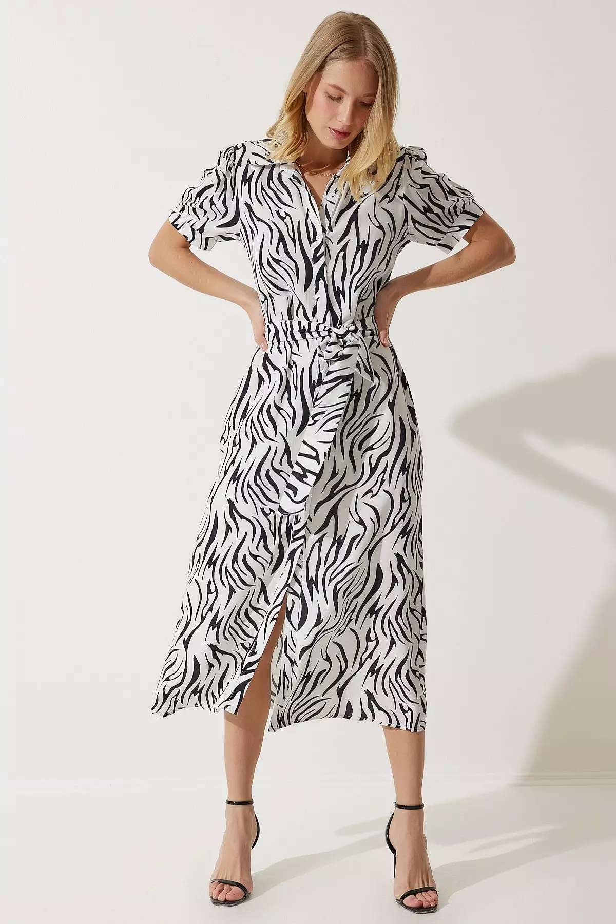 Viscose Pattern Midi Shirt Dress