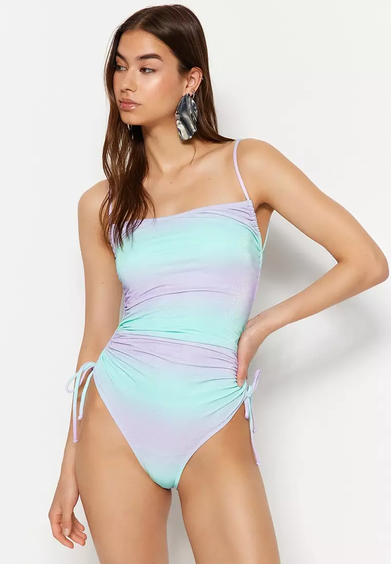 Gradient Patterned Draped Swimsuit