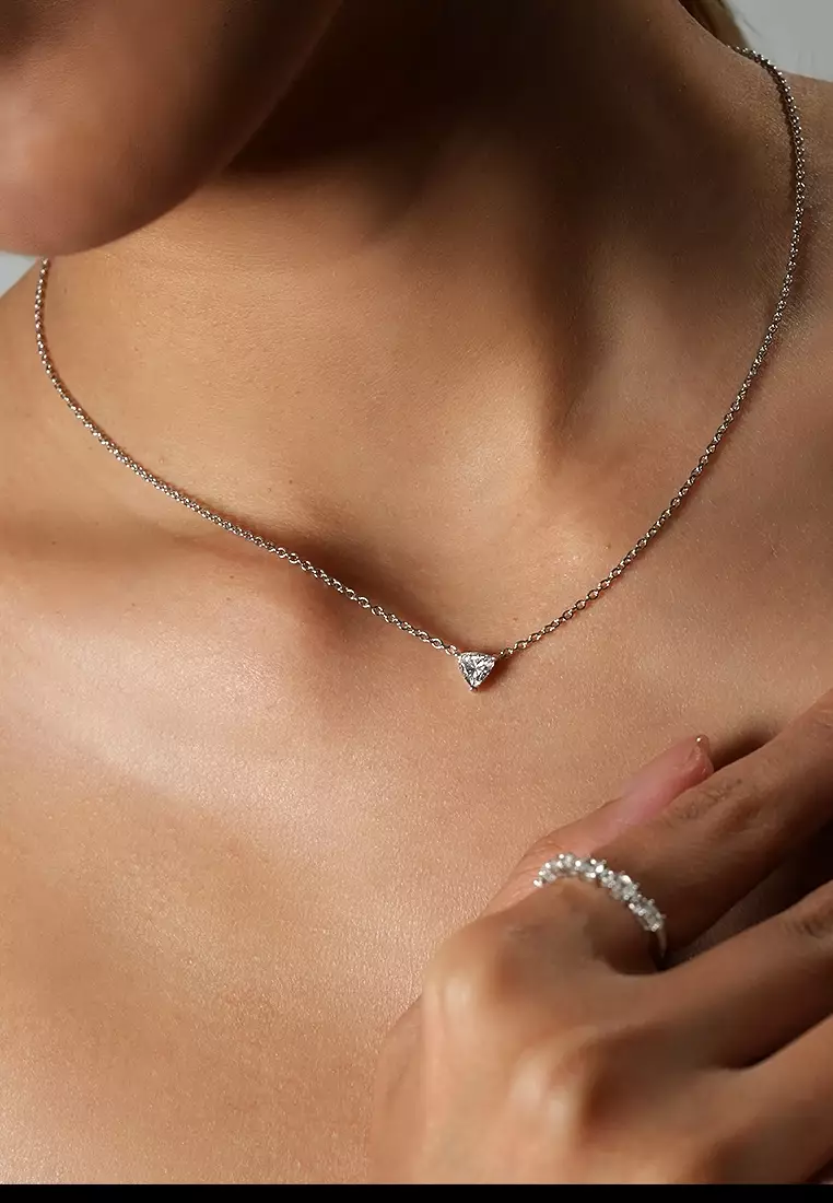 Modern Trillion Cut Lab Grown Diamond Pendant Necklace in 14K White Gold D/E-VVS/VS (0.52ct TDW)