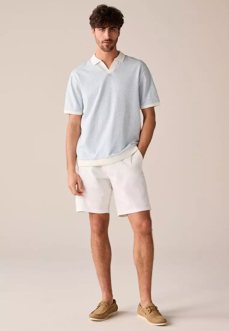 Cuban Collar Textured Short Sleeve Polo Shirt